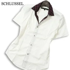 SCHLUSSEL シュリセル 春夏★ 半袖 切替 ドビー チェック柄 スリム ボタンダウン シャツ 日本製 Sz.2 メンズ 白のサムネイル