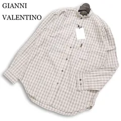 【新品 未使用】 GIANNI VALENTINO ジャンニバレンチノ 通年★ 長袖 チェック バンドカラー BD シャツ Sz.M メンズのサムネイル