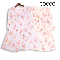 2枚セット♪ tocco トッコ 春夏 半袖 花柄 総柄 シフォン ひざ丈 ワンピース Sz.F レディース 白のサムネイル
