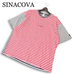 SINACOVA シナコバ 春夏 ロゴ刺繍&ワッペン★ 半袖 切替 ボーダー Tシャツ 日本製 大きいサイズ カットソー Sz.3L メンズのサムネイル