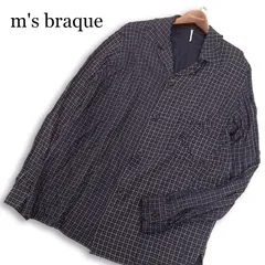 m's braque エムズブラック 通年 レーヨン100%★ 長袖 チェック ドット オープンカラー シャツ 日本製 Sz.40 メンズ 紺のサムネイル