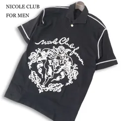 希少! 初期★ NICOLE CLUB FOR MEN ニコルクラブ フォーメン 天使 刺繍★ 半袖 ポロシャツ 日本製 Sz.M位 メンズ 黒のサムネイル