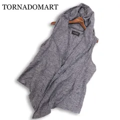 TORNADOMART トルネードマート 春夏 シワ加工★ オリエンタルカラミ ボタンレス フーデッド ベスト Sz.F メンズ 紺のサムネイル