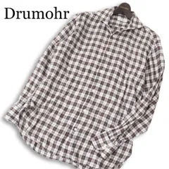 【美品 イタリア製】Drumohr ドルモア 春夏 麻100%★ リネン 長袖 ホリゾンタルカラー チェック シャツ Sz.15 3/4/40 メンズのサムネイル