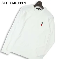 STUD MUFFIN スタッドマフィン 通年★ 長袖 パイル 刺繍 Vネック カットソー ロンTシャツ 日本製 Sz.2 メンズ 白のサムネイル