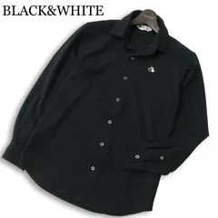 BLACK&WHITE ブラック＆ホワイト ゴルフ 通年★ 長袖 ロゴ刺繍 シャツ 日本製 Sz.M メンズ 黒のサムネイル