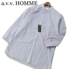 【新品 未使用】 a.v.v. HOMME アーヴェヴェオム 春夏★ 七分袖 ボタンダウン チェック シャツ 大きいサイズ Sz.50 メンズのサムネイル