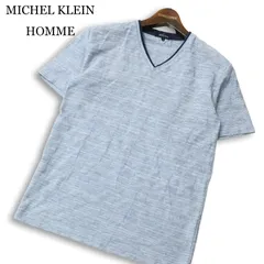 MICHEL KLEIN HOMME ミッシェルクラン オム 大判 千鳥★ 半袖 ジャガード Vネック カットソー Tシャツ 日本製 Sz.46 メンズのサムネイル