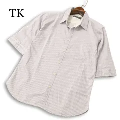【新品 未使用】 TK タケオキクチ 春夏★ 半袖 ストライプ シャツ Sz.M メンズ