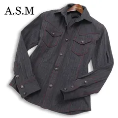 【美品】A.S.M アトリエサブ メン 通年★ 長袖 スリム ヘリンボーン デニム ウエスタン シャツ Sz.48 メンズ ASMのサムネイル