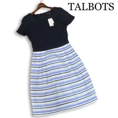 【新品 未使用】 TALBOTS タルボット 春夏★ レーヨン混 切替 ボーダー 半袖 ドッキング ワンピース Sz.S レディース 紺