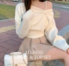 アシンメトリー オフショルダー 片方オフショルダー パール リボン ボレロ ノースリーブ セットアップ クリスマス 冬コーデ