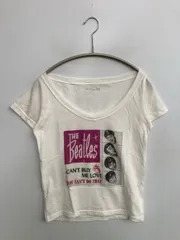 TINA:JOJUN ティーナジョジュン Tシャツ/カットソー M ホワイト 前面プリント ブランドロゴ ショート丈 ミドル丈 半袖 Uネック Vネック