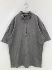 UNIQLO ユニクロ Tシャツ/カットソー XL グレー 無地 ミドル丈 半袖 タートルネック/ハイネック