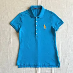 00s　archive　アーカイブ古着　RALPH LAUREN SPORT　ラルフローレンスポーツ　半袖ポロシャツ　鹿の子コットン生地　ビッグポニー　胸元ロゴ刺繍　コンパクト　ピチTシルエット　5連ボタン　ライトブルー×ネオンオレンジ　M　Y2K　平成ギャル