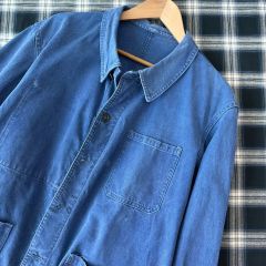 30〜40s フレンチワークジャケット ブルー コットンツイル メタル