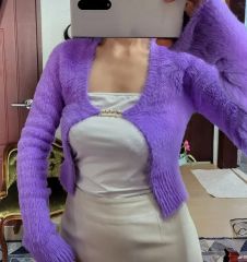 Jacquemus モヘア クロップドカーディガン パープル ロゴチャーム