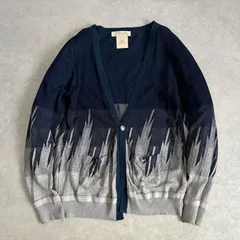 定価1.9万 BEAMS PLUS別注 REMI RELIEF ネイティブ柄稲妻柄ジャガード インディゴ染め コットンニット カーディガン レミレリーフのサムネイル