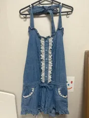 デニム レイ サスペンダー ハーフパンツ