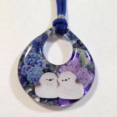 シマエナガ天然石レジンネックレス シマエナガペンダント シマエナガ