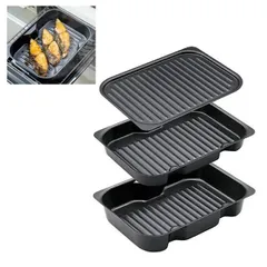 鉄板 グリル パン ヘルシー プレート 3点セット 魚 肉料理トースター 餃子 ハンバーグ など IH 火 オーブン トースター 食洗器 対応 (電子レンジ不可) グリルを汚さずにカンタン 更に美味しく調理 重ねて収納OK 省スペースのサムネイル