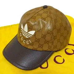 GUCCI ADIDAS グッチ アディダス キャップ 帽子 GGクリスタル レザー ブラウン Sサイズ 696475 美品