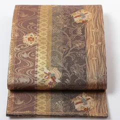 特価！袋帯 帯丈428cm 正絹 六通 インフォーマル すくい織 菊 松葉 引箔 金系 1243-00682