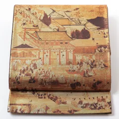 お買い得品！袋帯 帯丈416cm 正絹 六通 セミフォーマル 御所解 金系 1243-00695のサムネイル