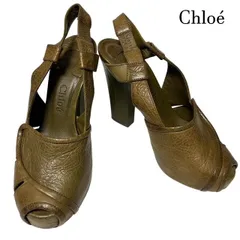 Chloé　クロエ 　レザーバックル 　オープントゥヒールサンダル 　カーキベージュ