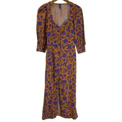 【中古】　ZARA　ワンピース　長袖　ロング丈　スクエアネック　フルボタン　花柄　古着　/2211