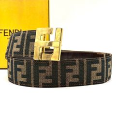 FENDI ズッカ　ベルト　FF ロゴ　キャンバス　レザー　金　ヴィンテージ FENDI - フェンディ FENDI ベルト FFロゴ レザー×キャンバス 2cm幅 細