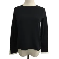 マーリエパーエフデ Maglie par ef-de カットソー ニット ラウンドネック プルオーバー 無地 7 黒 白 ブラック ホワイトのサムネイル