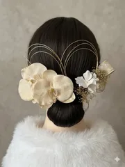 胡蝶蘭髪飾り　ホワイトゴールド　成人式　卒業式　結婚式　七五三 和装髪飾り　袴　振袖髪飾り