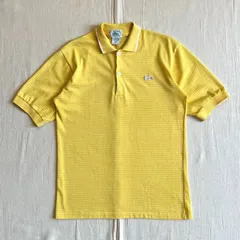 ～80s　vintage　OLD IZOD LACOSTE　アイゾッドラコステ　MADE IN USA　アメリカ製　半袖ポロシャツ　ワンポイント白ワニロゴ刺繍　隠し刺繍タグ　イエロー×ホワイト　細ボーダー柄　一点物　Y2K　C-BOY　アメカジ　ヴィンテージ