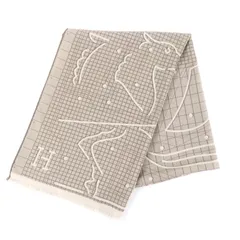 極美品★HERMES エルメス レクタングル イポグラフ カシミヤ シルク混 フリンジ付 ストール ショール ベージュ フランス製 メンズのサムネイル