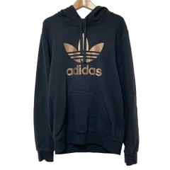 美品 adidas originals アディダスオリジナルス トレフォイルロゴ プルオーバーパーカー M ブラック メンズ レディース 古着 中古 USED