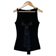 美品 DOLCE&GABBANA ドルチェ&ガッバーナ フロントリボン ストレッチ ニットキャミソール カットソー サイズ40 ブラック レディース 古着 中古 USEDのサムネイル