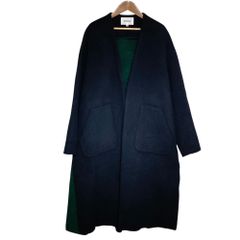 美品】ENFOLD ウール リバー ノーカラー コート バイカラー ネイビー