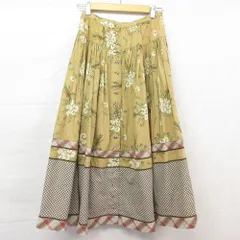 美品 PINK HOUSE ピンクハウス フラワープリント チェック切替 ロングスカート ベージュ レディース 古着 中古 USED