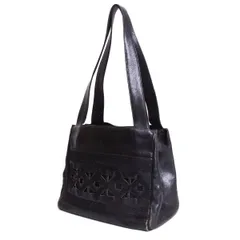ジャンポールゴルチエJean Paul GAULTIER 刺繍カッティングデザインレザートートバッグ 黒のサムネイル