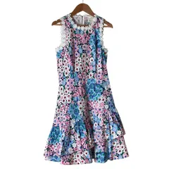 美品 kate spade ケイトスペード フラワープリント レース付きドレス ワンピース サイズ2 ピンク ブルー レディース 古着 中古 USED