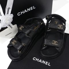 CHANEL ブラック レザー サンダル - メルカリ