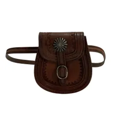 良品 RALPH LAUREN ラルフローレン コンチョ付き レザーベルトポーチ ウエスタンポーチ ブラウン メンズ レディース 古着 中古 USEDのサムネイル