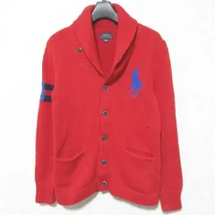 美品 POLO RALPH LAUREN ポロラルフローレン ビッグポニー ショールカラー ニットカーディガン キッズサイズ 10-12Y レッド キッズ 古着 中古 USED