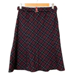 美品 BURBERRY BLUE LABEL バーバリーブルーレーベル チェック柄 ベルテッドスカート サイズ38 ネイビー レッド レディース 古着 中古 USED