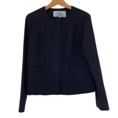 美品 Viaggio Blu ビアッジョブルー ウール ノーカラージャケット 2 ネイビー レディース 古着 中古 USEDのサムネイル