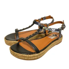 美品 LANVIN ランバン エスパドリーユ スタッズ サンダル 36 22.5cm程度 ブラック ベージュ レディース 古着 中古 USEDのサムネイル