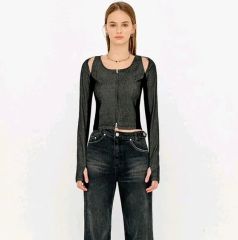 LAGUA GEM CROPPED EYELET DENIM ジャケット 黒 - メルカリ