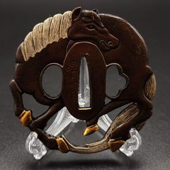 刀鍔 俊馬図 鍔立付 XG178 鍔 銅地 細工 金銀メッキ 日本刀装具 - メルカリ