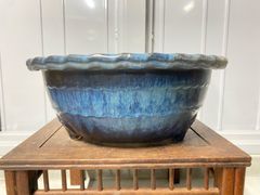 昭和レトロ 陶器製 火鉢 金魚鉢 メダカ鉢 青 ブルー火鉢 - メルカリ